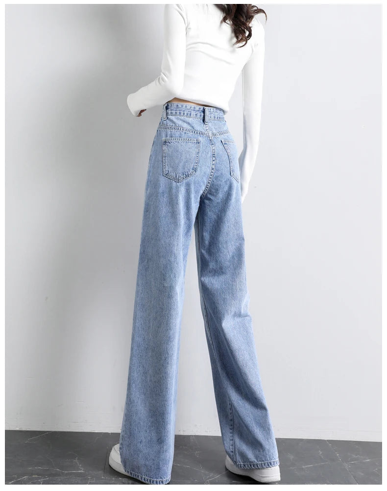 Jeans Straight Pants Washed Loose High Waist Plus Size Women Casual Boyfriends Cowboy Vintage Wide Leg Trousers 2022 New - reetell