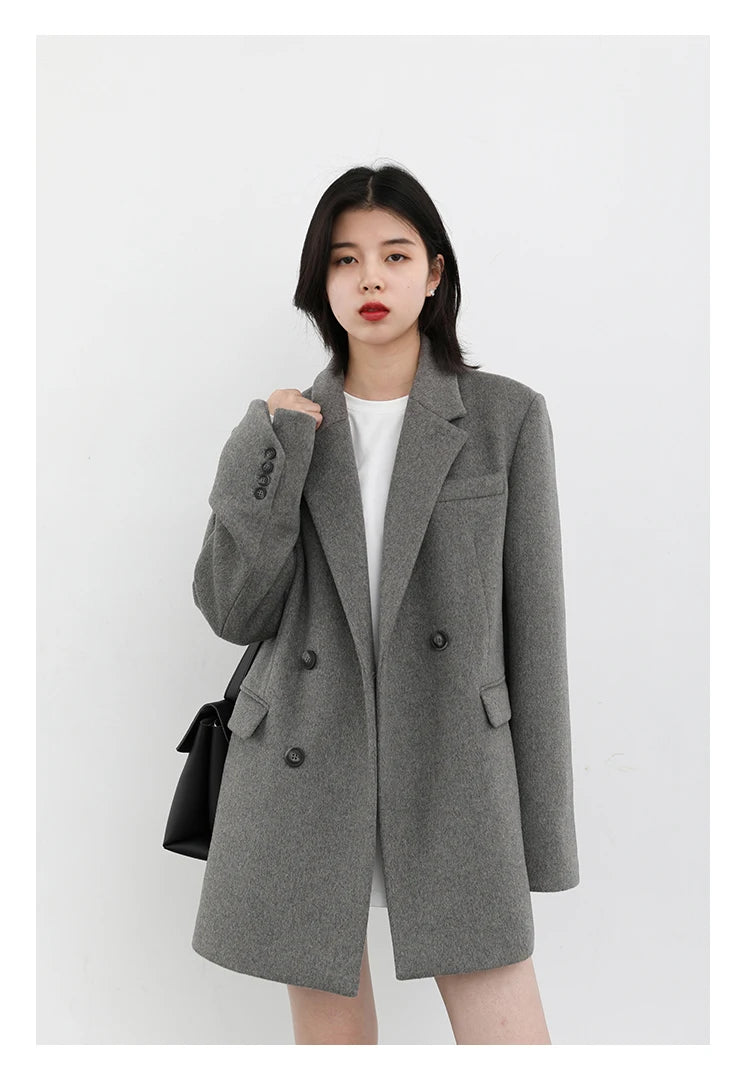 CHIC VEN Women Wool Blend Coat Solid Mid Long Woolen Blazer Thick Warm Blouse Women's Overcoat Office Lady Tops Autumn Winter - reetell