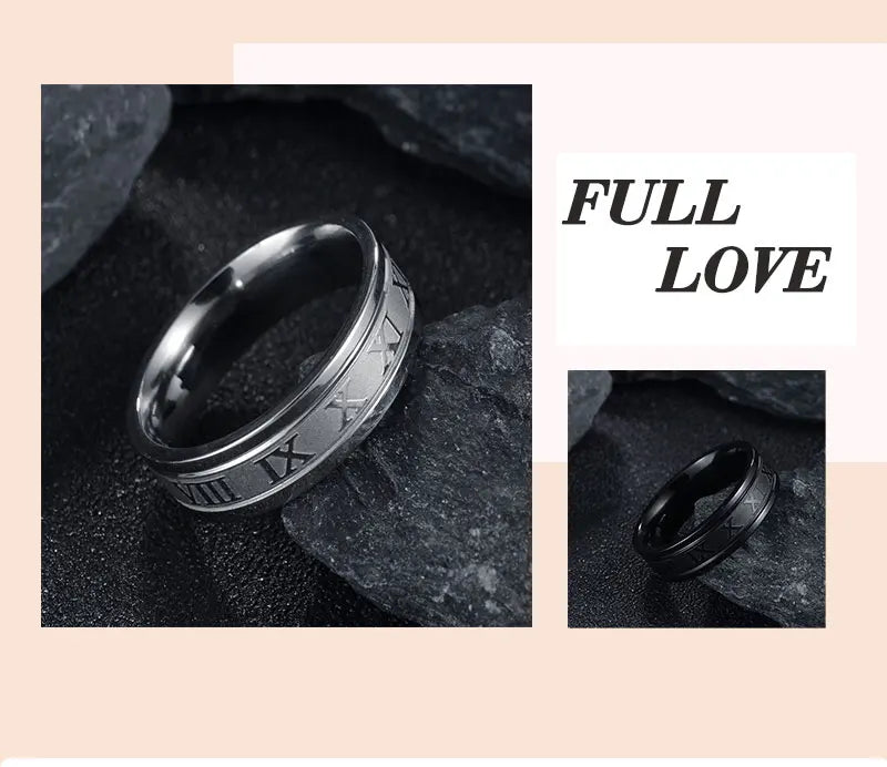 Vintage Roman Numberss Ring Temperament Fashion 6mm Width Stainless Steel Couple Ring For Men Woman Party Jewelry Birthday Gifts