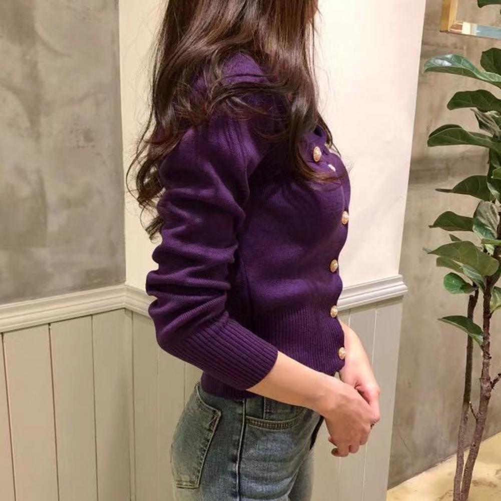 Women Cardigan Sweater Decorative Pockets Faux Pearl Buttons Knitted Coat Short Single Breasted Korean Slim Chic Ladies Tops - reetell