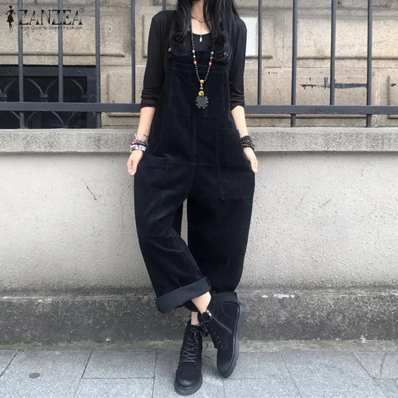 Kaftan Corduroy Overalls Women's Spring Jumpsuits ZANZEA 2023 Casual Suspender Harem Pants Female Solid Rompers Femme Oversize