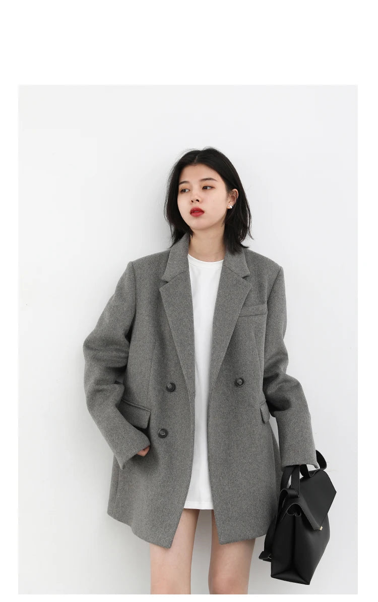 CHIC VEN Women Wool Blend Coat Solid Mid Long Woolen Blazer Thick Warm Blouse Women's Overcoat Office Lady Tops Autumn Winter - reetell