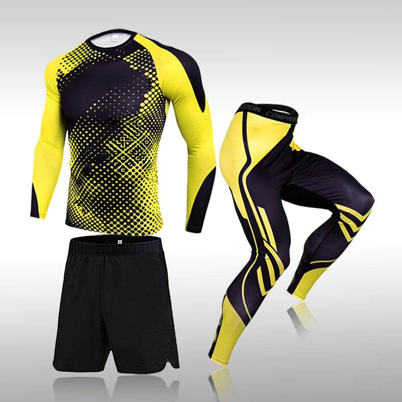 3 Pcs Set Men's Workout Sports Suit Gym Fitness Compression Clothes Running Jogging Sport Wear Exercise Rashguard Men