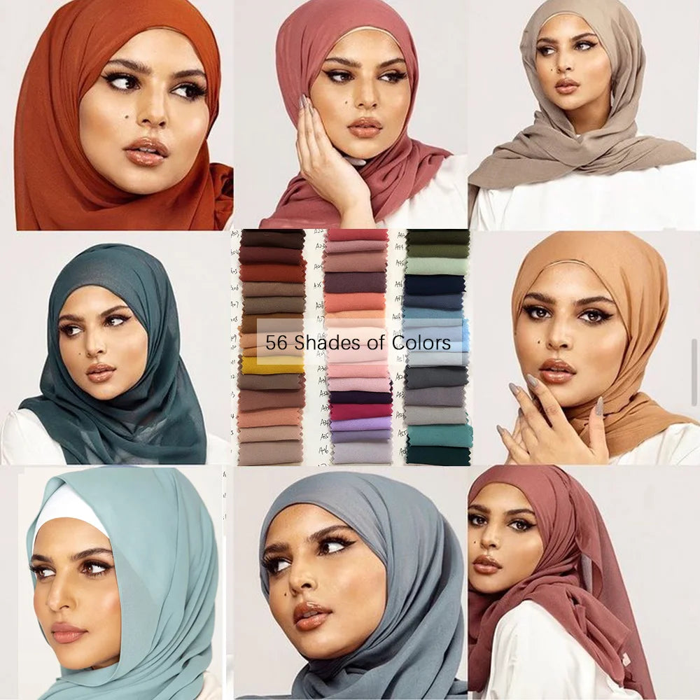 56 Colors Women Solid Color Chiffon Hijab Scarf Wrap Islamic Shawls Headband Muslim Hijabs  Headscarf Scarves - reetell