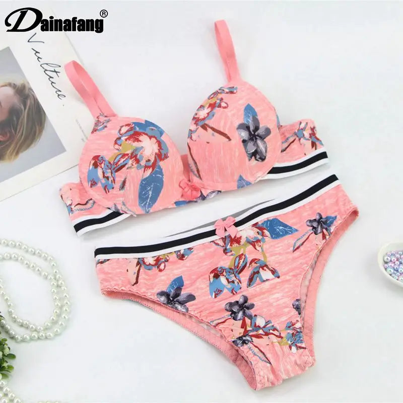 DaiNaFang 2 Pieces BCDE Cup Bras Set  Push Up Underwear Sets Womens Embroidery Bralette Underwire Breathable Lady Lingerie - reetell