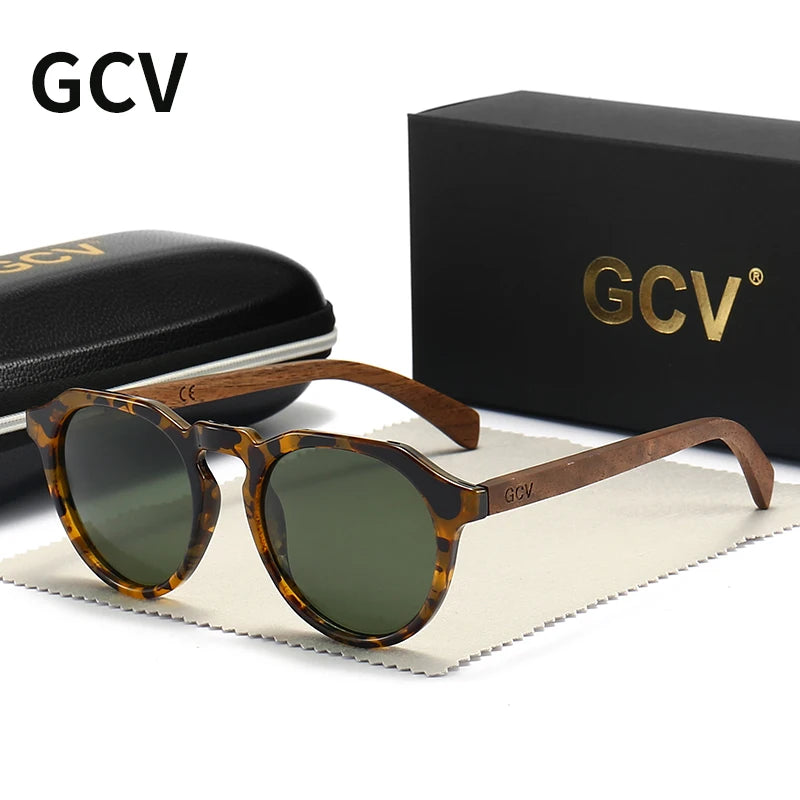 GCV Brand Advanced Walnut Wood Hawksbill Leopard Grain Frames Ultralight Sunglasses Men Women Female Polarized  Delicate Fashion - reetell