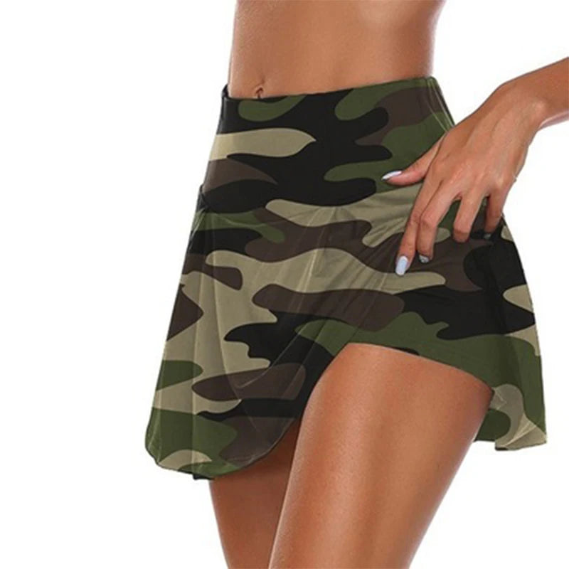 Gym Women Running Shorts Skirt High Waist Print New Shorts Mesh Double Layer Patchwork Fitness Shorts Sports Short Skirt - reetell