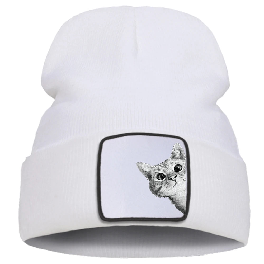 Hats Funny Kitten Cat Print Man Winter Knitted Hat Hip Hop Warm Fashion Hats Women Autumn Outdoor Solid Color Caps For Boys