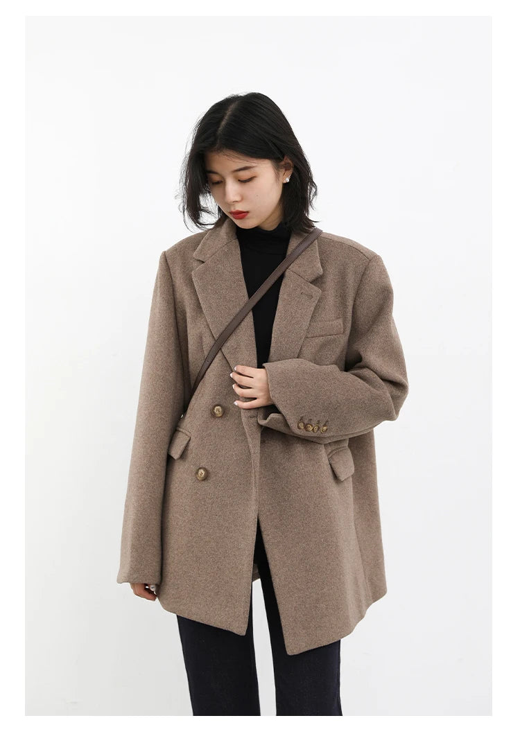 CHIC VEN Women Wool Blend Coat Solid Mid Long Woolen Blazer Thick Warm Blouse Women's Overcoat Office Lady Tops Autumn Winter - reetell