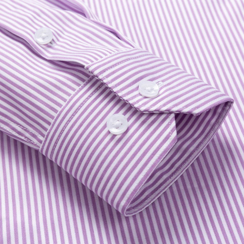 Men's Classic Striped Printed Wrinkle-Resistant Dress Shirts 100% Cotton Regular-Fit Formal Business Long-Sleeve Non-iron Shirt