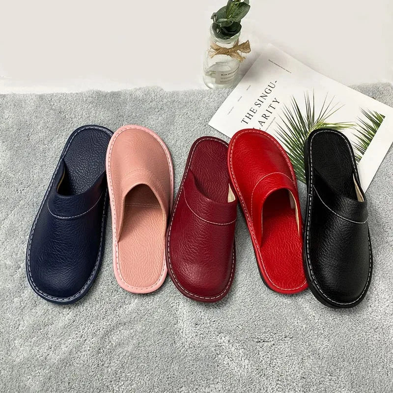 Autumn Winter Indoor Shoes 47 48 Men's Blue Bedroom Slippers Man Concise Slides Faux Fur Mules Leather Home Slipper Flip Fops