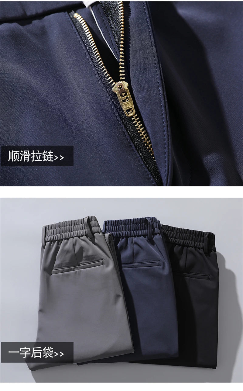 2023 Autumn Pants Mens Stretch Korean Casual Slim Fit Elastic Waist Jogger Business Classic Trousers Male Black Gray Blue 28-38 - reetell