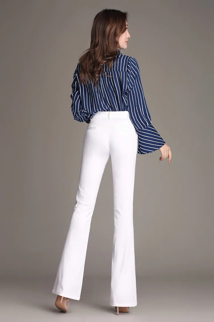 YUEY New Womens Spring Summer Trousers  Thin 100% Cotton Flared Pants Solid Color Casual Stretch S To 4XL Dropshiping - reetell