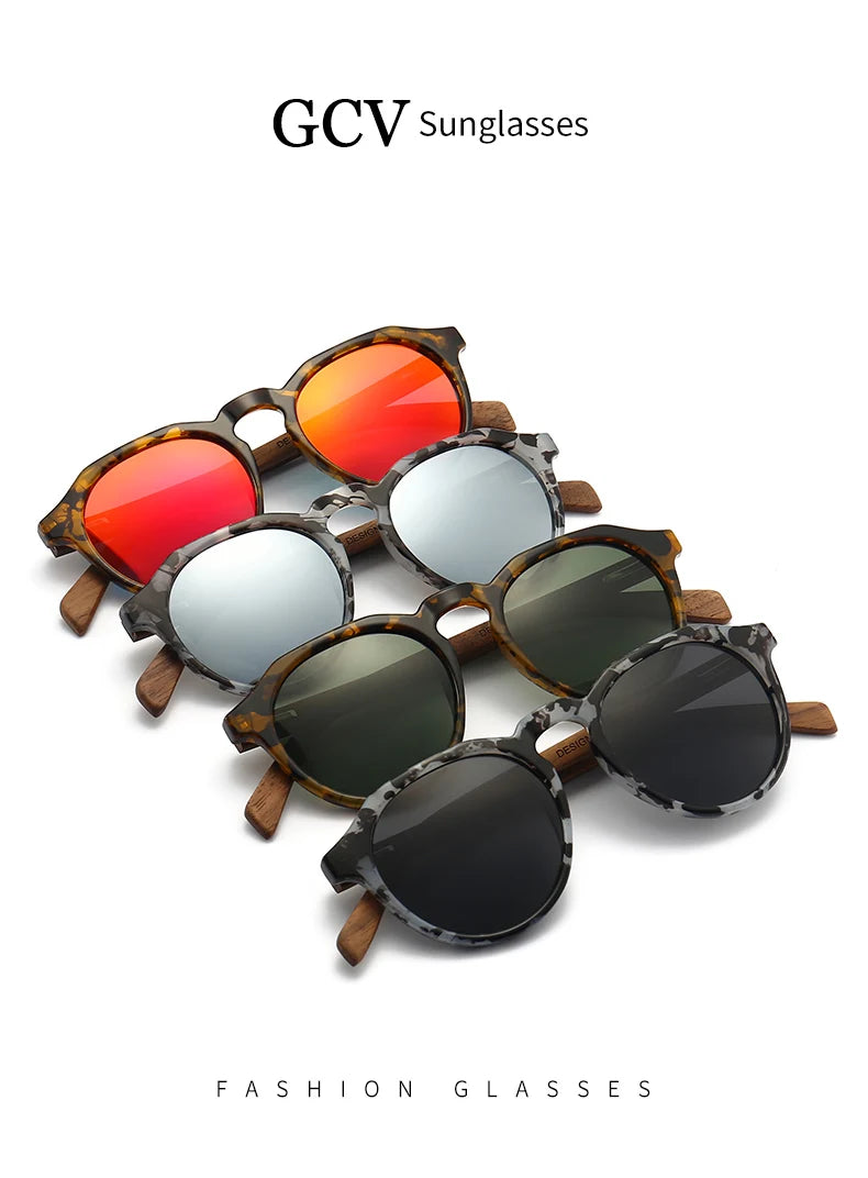 GCV Brand Advanced Walnut Wood Hawksbill Leopard Grain Frames Ultralight Sunglasses Men Women Female Polarized  Delicate Fashion - reetell