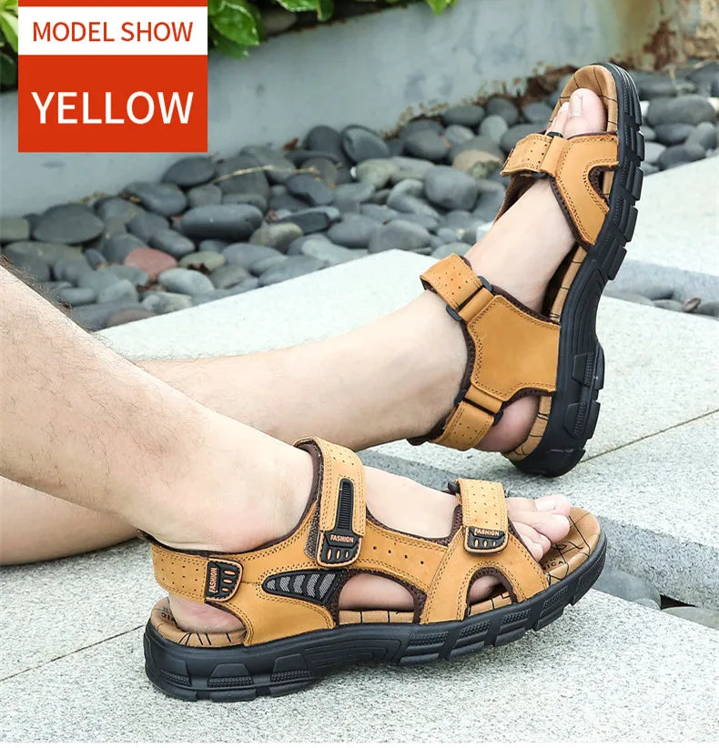 Brand Classic Mens Sandals Summer Genuine Leather Sandals Men Outdoor Casual Lightweight Sandal Fashion Men Sneakers Size 38-46