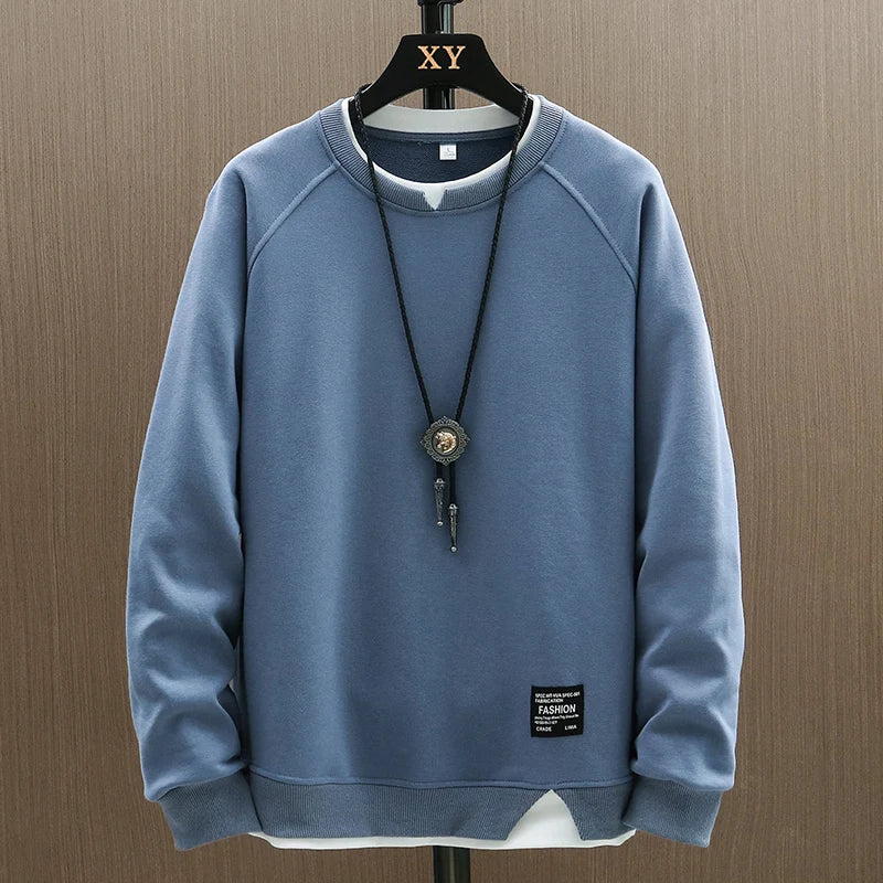 2024 New Mens Casual Sweatshirts Harajuku Solid Color Fashion Fake Two Pieces O-Neck Sweatshirt Hoodies Hip Hop Male Streetwear - reetell