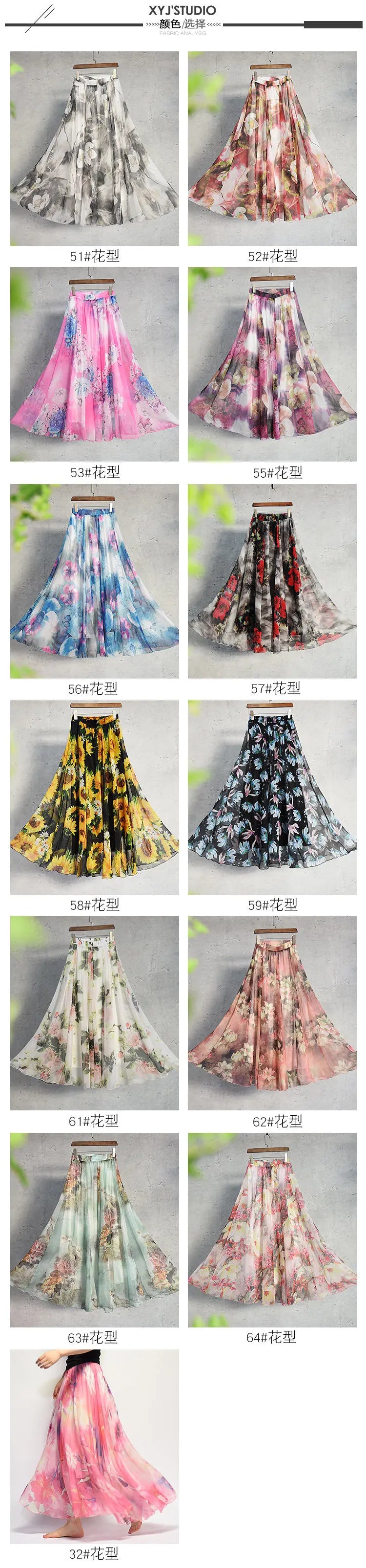 Vintage Bohemian Long Skirts Women Elegant Chiffon Saia Harajuku Beach High Waist Long Skirt Woman Clothes Faldas Tutu Vestidos - reetell