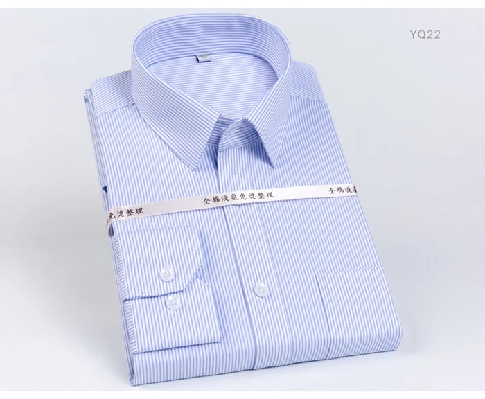 Men's Classic Striped Printed Wrinkle-Resistant Dress Shirts 100% Cotton Regular-Fit Formal Business Long-Sleeve Non-iron Shirt