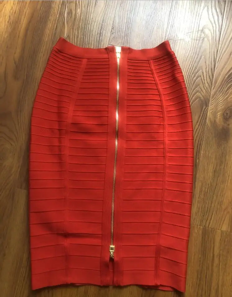 16 Colors Sexy Solid Zipper Orange Blue Black Red Bandage Skirt Women Elastic Bodycon Summer XL XXL Pencil Skirts 58cm - reetell