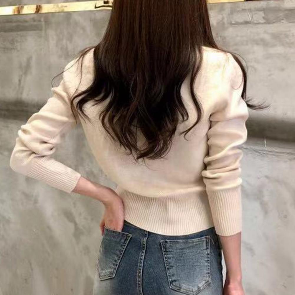 Women Cardigan Sweater Decorative Pockets Faux Pearl Buttons Knitted Coat Short Single Breasted Korean Slim Chic Ladies Tops - reetell