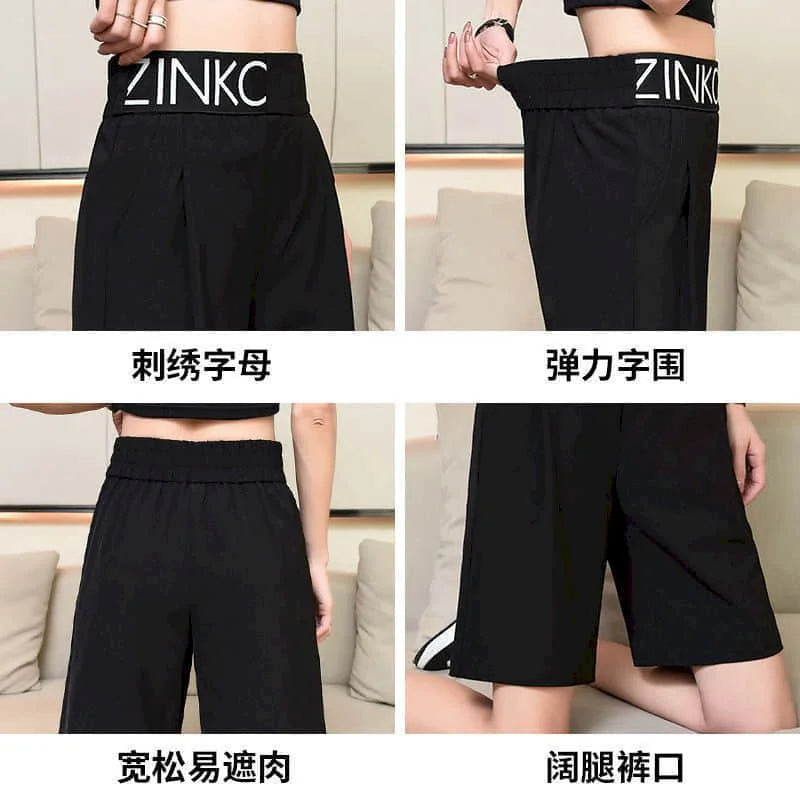 Suit Shorts Womens Summer Loose 2024 New High Waist Thin Outer Wear Wide-leg Ice Silk Thin Casual Five-point Pants Woman Shorts - reetell