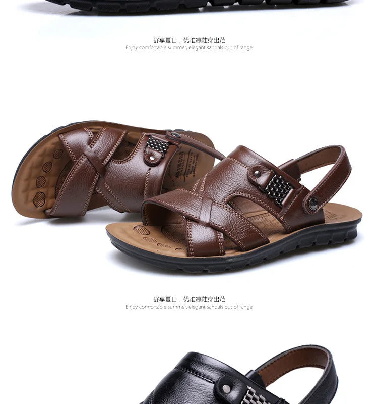 Big Size Men Leather Sandals Summer Classic Men Shoes Slippers Soft Sandals Men Roman Comfortable Outdoor Walking Footwear