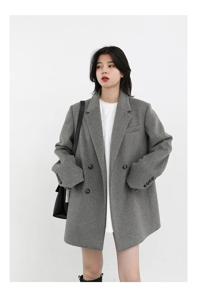 CHIC VEN Women Wool Blend Coat Solid Mid Long Woolen Blazer Thick Warm Blouse Women's Overcoat Office Lady Tops Autumn Winter - reetell