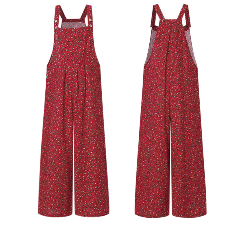 Summer New Women Casual Loose Flower Print Jumpsuits Women's Overalls Boho Sleeveless Square Collar Jumpsuits Rompers