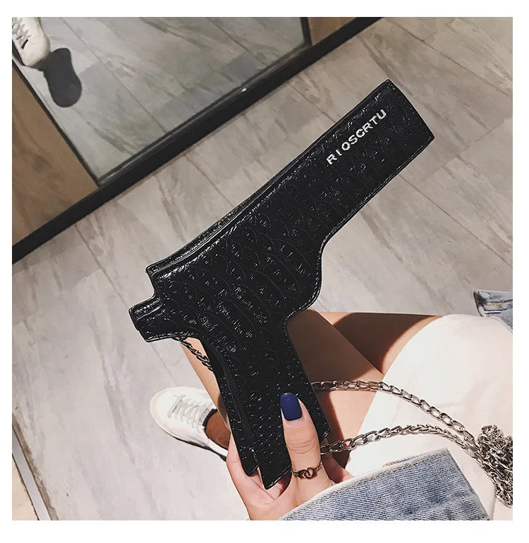 YoReAi New 3D Gun Shaped Chains Women Shoulder Bags Luxury Leather Crossbody Bag Lady High Quality Small Purses Clutch for Girls - reetell