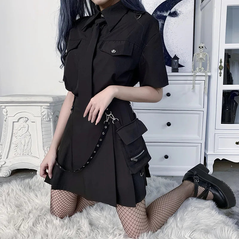 Black Skirt Harajuku Punk Gothic Black High Waist Black Women Sexy Patchwork Bandage Mini Skirt Female Streetwear - reetell