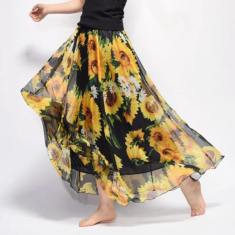 Vintage Bohemian Long Skirts Women Elegant Chiffon Saia Harajuku Beach High Waist Long Skirt Woman Clothes Faldas Tutu Vestidos - reetell