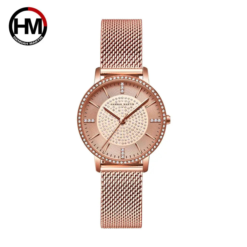 Hot Sale Full Solid Stainless Steel Strap Japan Movement Rose Gold Diamonds Women Rhinestones Wristwatches Female Quartz Watch