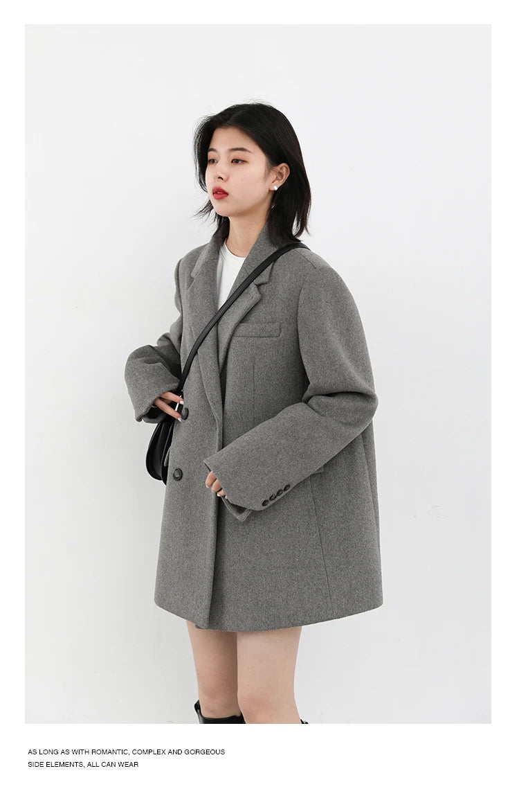 CHIC VEN Women Wool Blend Coat Solid Mid Long Woolen Blazer Thick Warm Blouse Women's Overcoat Office Lady Tops Autumn Winter - reetell