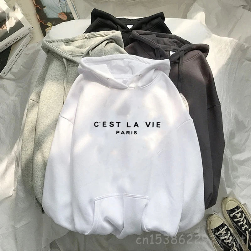 Vintage Women's Hoodies Full Sleeve Hoodie Letters  Sweatshirt Cool Women Hoody Cest La Vie Paris Fashion Cool Top Pullovers - reetell