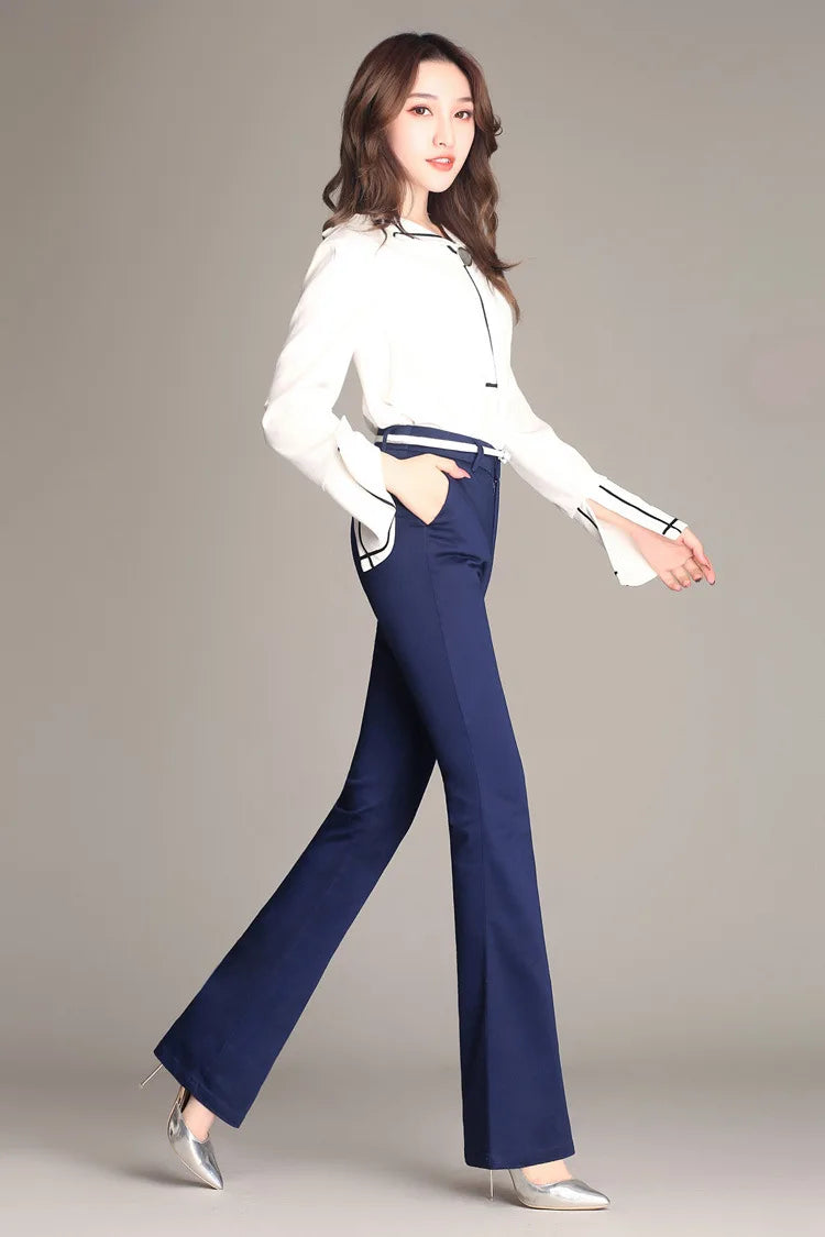 YUEY New Womens Spring Summer Trousers  Thin 100% Cotton Flared Pants Solid Color Casual Stretch S To 4XL Dropshiping - reetell