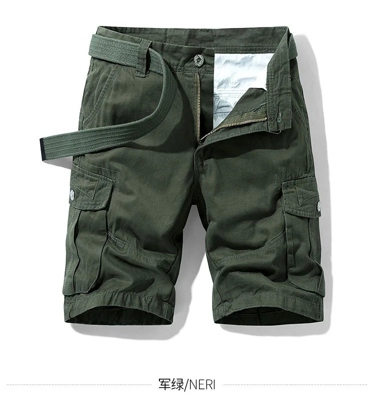 2024 Summer Men's Baggy Multi Pocket Military Cargo Shorts Male Cotton Khaki Mens Tactical Shorts Short Pants 30-38 No Belt - reetell