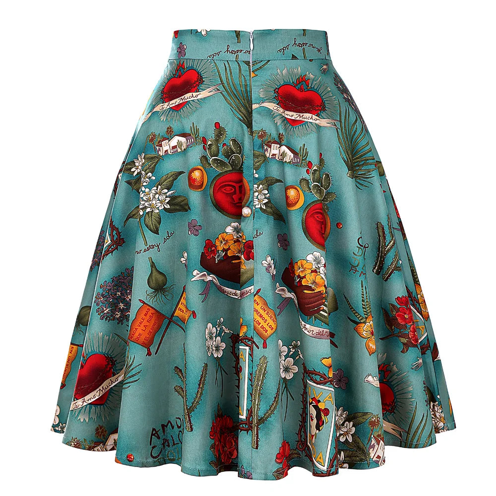 Women's Runway Cotton Retro Vintage Skirt Black Faldas High Waist A Line Rockabilly Jupe 50s Swing Umbrella Skirts Pin Up Skater - reetell