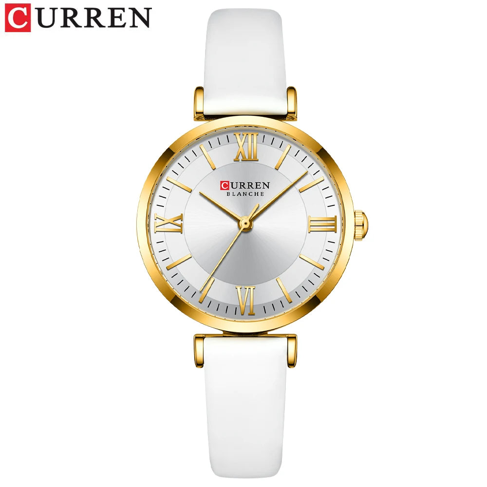 CURREN Luxury Brand New Watches for Women Simple Quartz Leather Clock Female Elegant Wristwatches