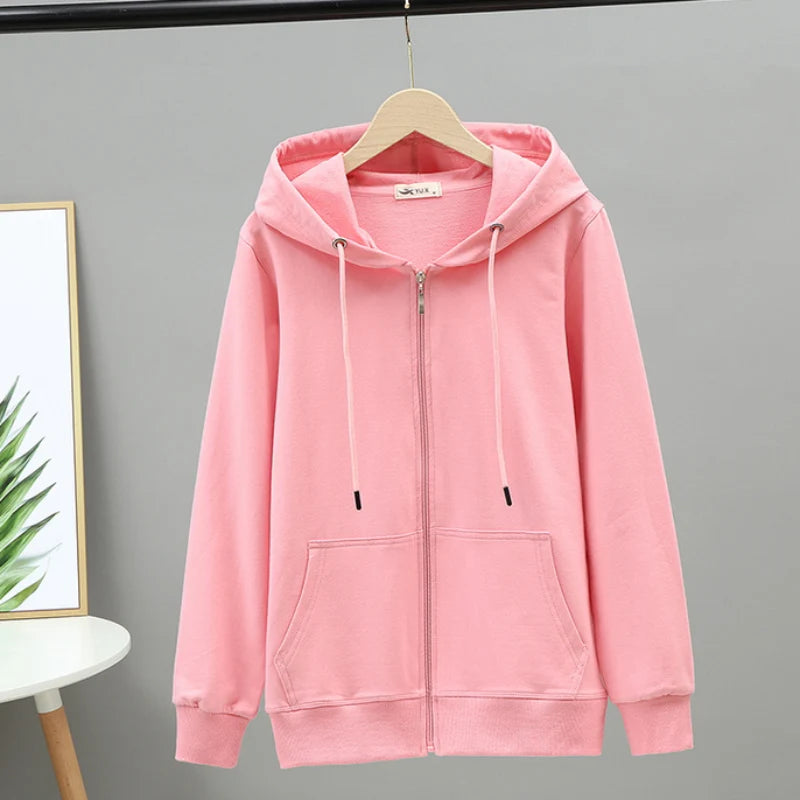 Korean Loose 5Xl Women Pure Cotton Hoodies Fashion Oversize Long Sleeve Solid Zipper Sweatshirt High Quality Autumn Tops - reetell