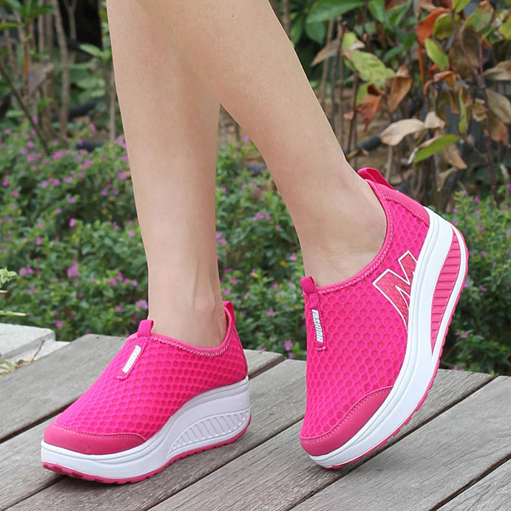 Shoes Women Mesh Flat Shoes Sneakers Platform Shoes Women Loafers Breathable Air Mesh Swing Wedges Shoe Breathable Flats