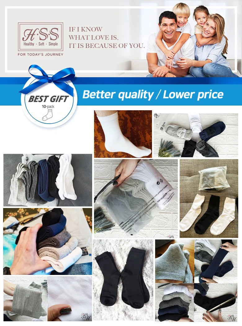 HSS Brand Men's Cotton Socks New Style Black Business Men Socks Soft Breathable Summer Winter for Male Socks Plus Size (6.5-14)