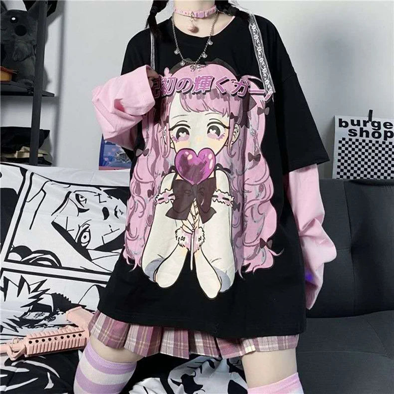 Long Sleeve Anime Kawaii Hoodie Clothes Spring Autumn Hip Hop Japanese Female Loose Harajuku Women Sweatshirts E Girl Clothes - reetell