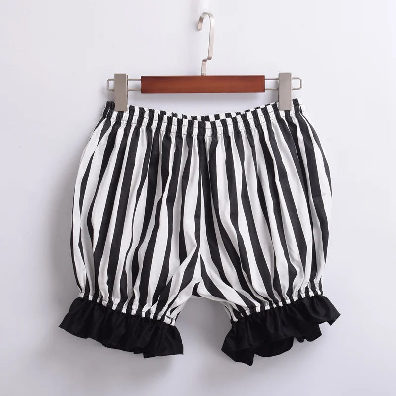 Lolita Bloomers Women Vintage Cosplay Bottoming Pumpkin Striped Short Shorts - reetell