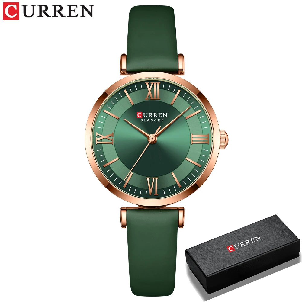 CURREN Luxury Brand New Watches for Women Simple Quartz Leather Clock Female Elegant Wristwatches