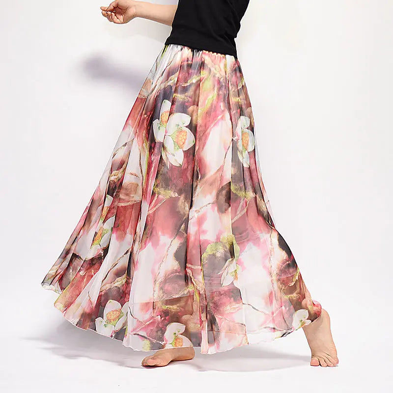 Vintage Bohemian Long Skirts Women Elegant Chiffon Saia Harajuku Beach High Waist Long Skirt Woman Clothes Faldas Tutu Vestidos - reetell