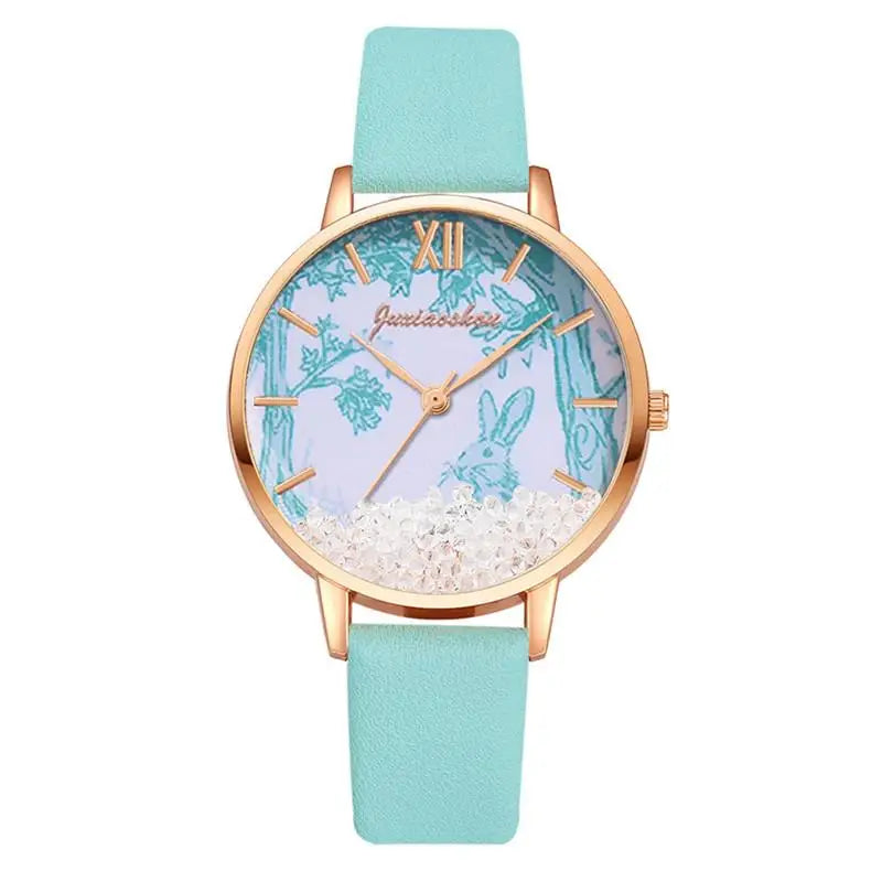 Luxury Rhinestones Women Watches Fashion Rabbit Pattern Dial Design Ladies Wristwatches Qualities Female Quartz Leather Watch