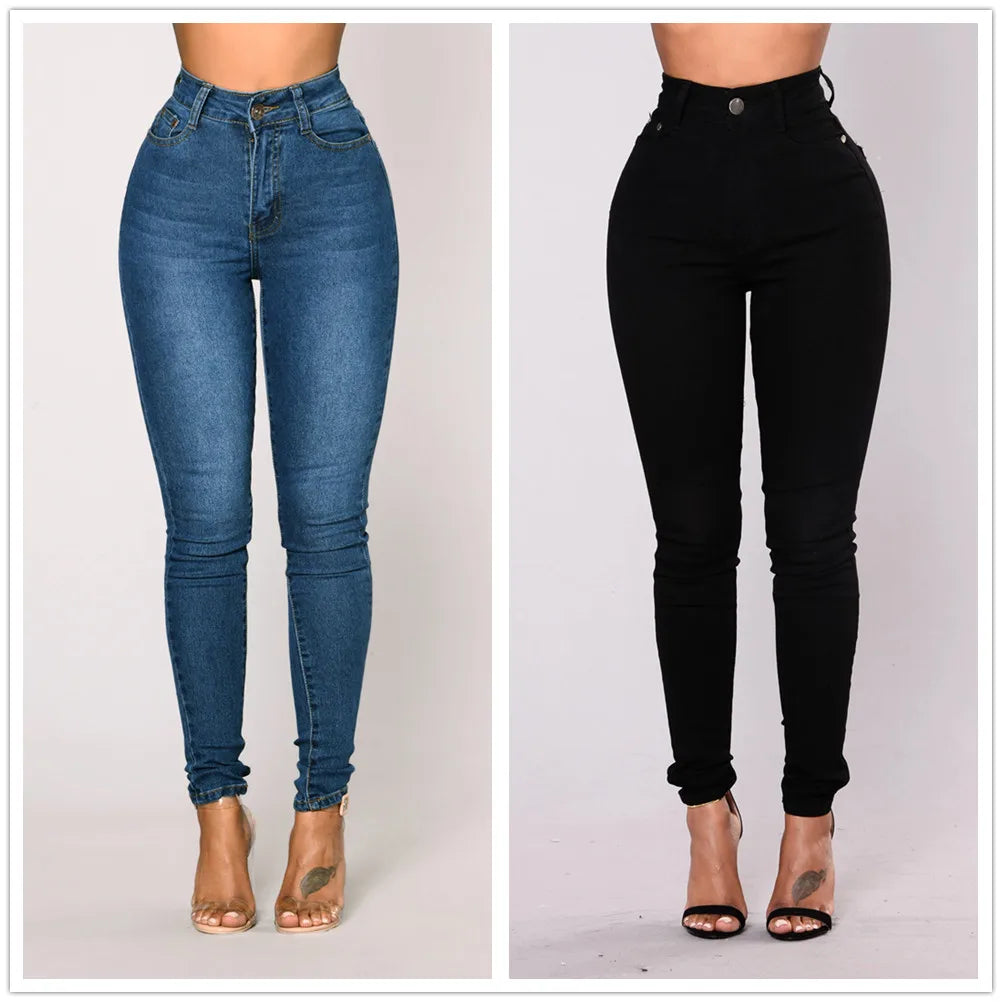 2022 Spring New Women's High Waist Slim Jeans Fashion High Stretch Hip Lift Denim Pencil Pants Casual Trousers S-2XL Drop Ship - reetell