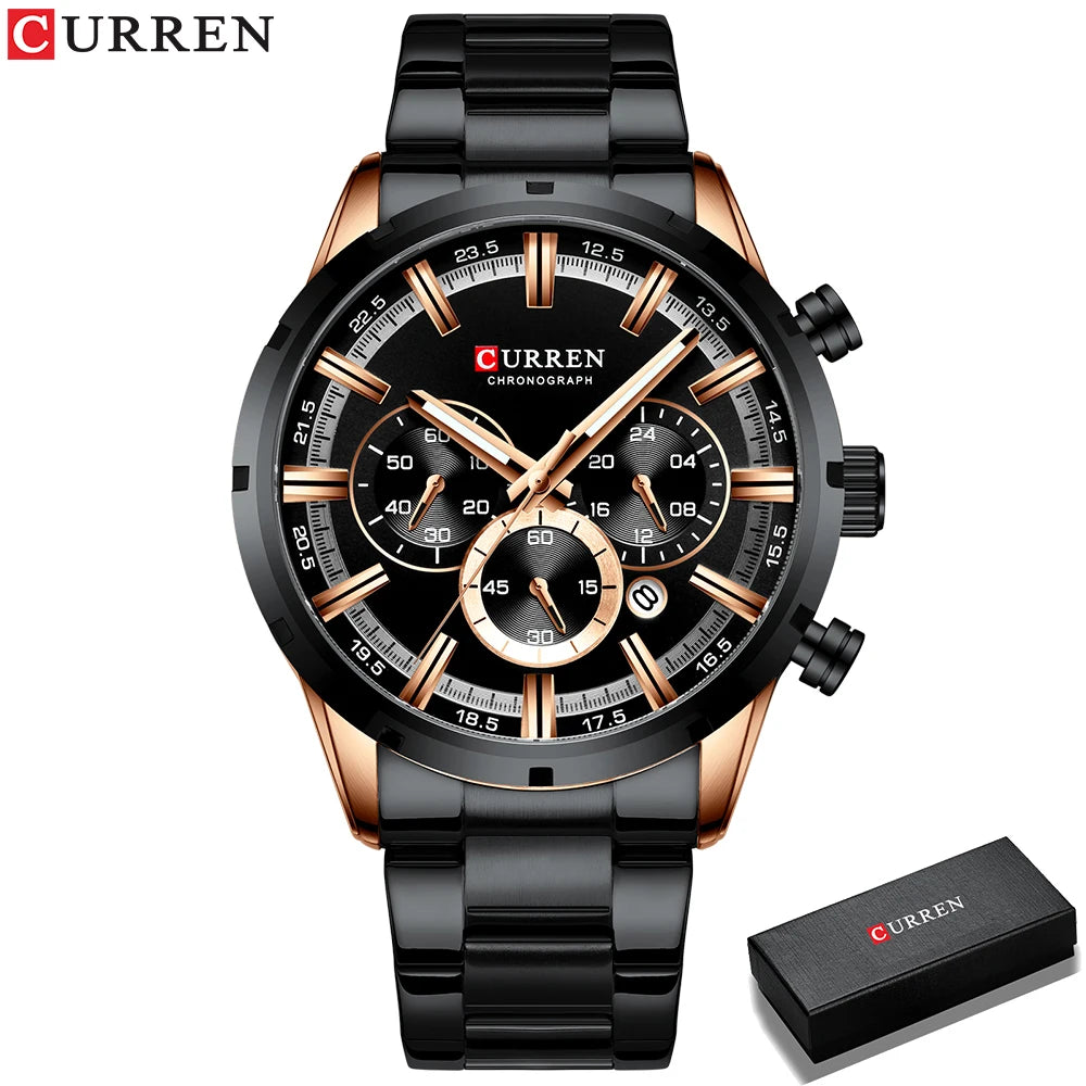 Curren Men's Watch Blue Dial Stainless Steel Band Date Mens Business Male Watches Waterproof Luxuries Men Wrist Watches for Men