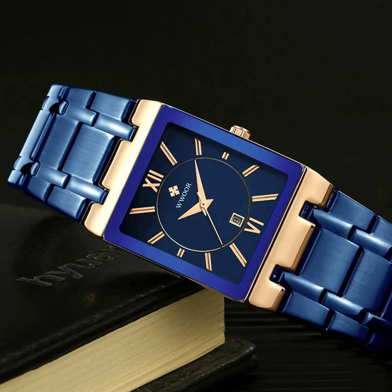 2022 WWOOR New Women Watches Top Brand Luxury Women's Bracelet Blue Square Watch Ladies Dress Quartz Wristwatch Relogio Feminino