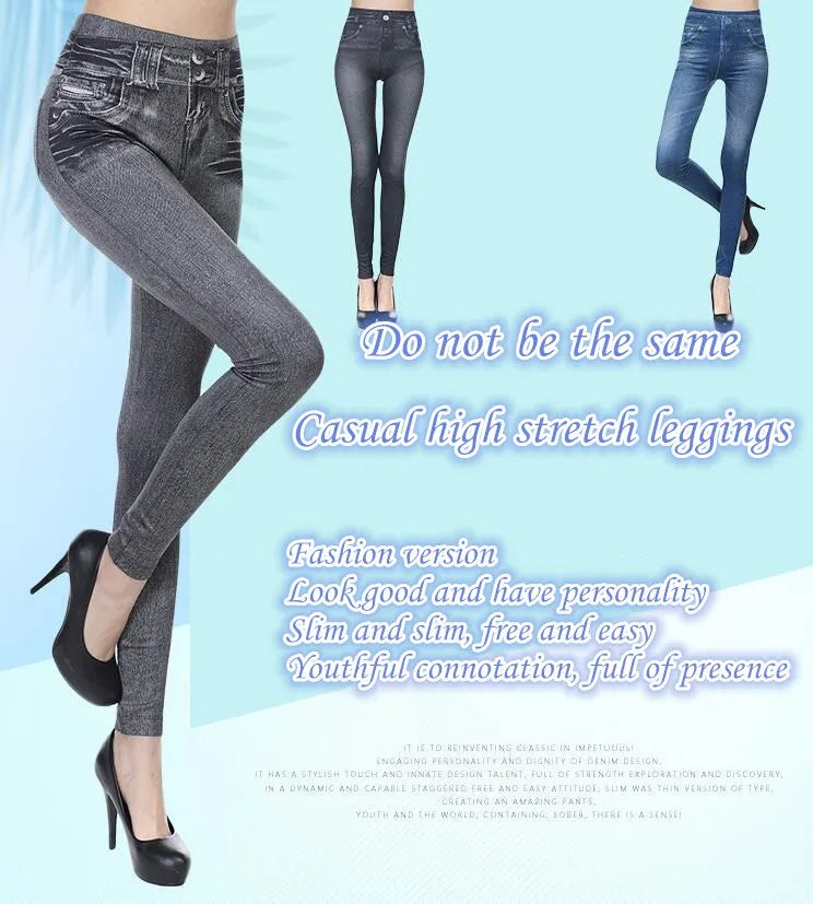 2023 Women's Spring and Summer Tight Imitation Jeans, Smart Slim Fashion, Large Tight Pants, False Pocket Women's Fitness Pants - reetell